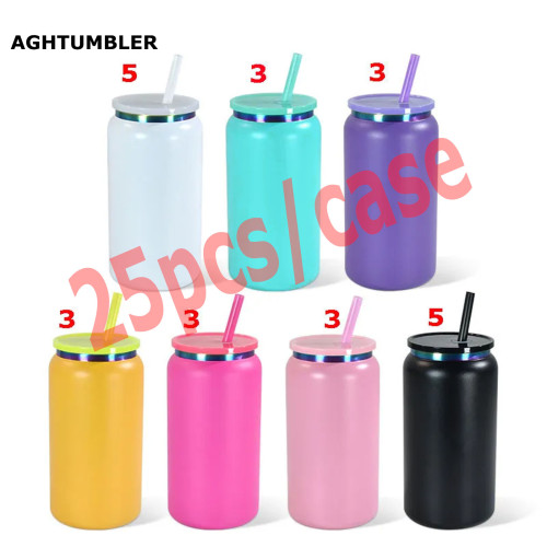 US Warehouse Stainless Steel 16oz Powder Coated Cup with Rainbow Plated(non-sub) Libby Cups