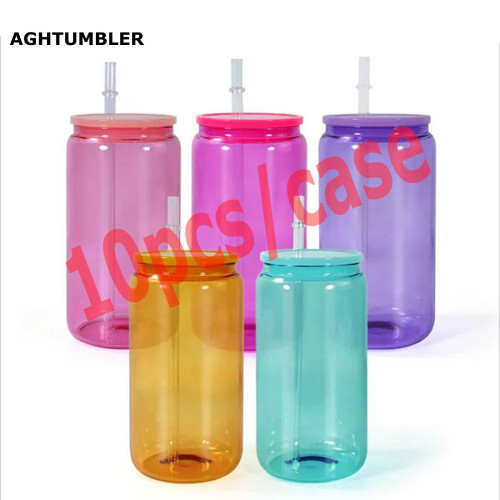 US Warehouse 16oz colorful sublimation glass Cup with plastic lids Libby Cups