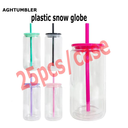 US Warehouse 16oz plastic snow globe Cup with plugs(Not for sublimation) Libby Cups
