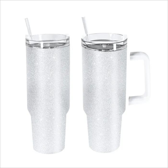 US Warehouse 40OZ light silver glitter sublimation blanks tumblers with handle
