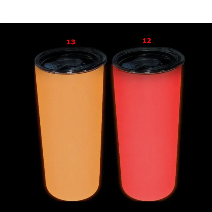 US Warehouse White to red/orange Glow In The Dark 20oz Sublimation Straight Skinny Tumbler