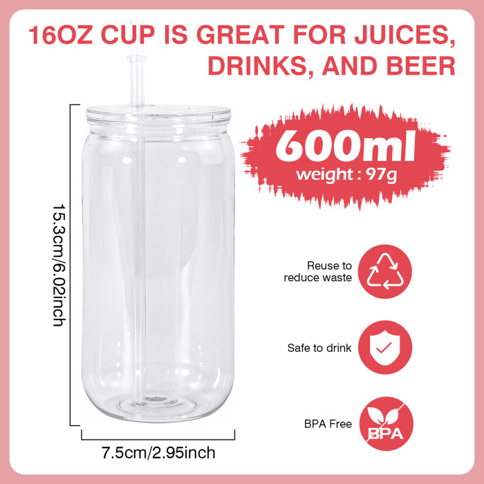 US warehosue BPA FREE 16oz clear plastic Cup(Not for sublimation)