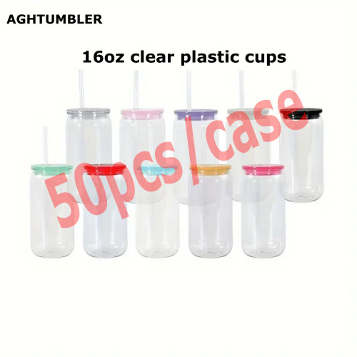 RTS US Warehouse BPA FREE 16oz clear acrylic plastic Cup with colored lids(Not for sublimation)