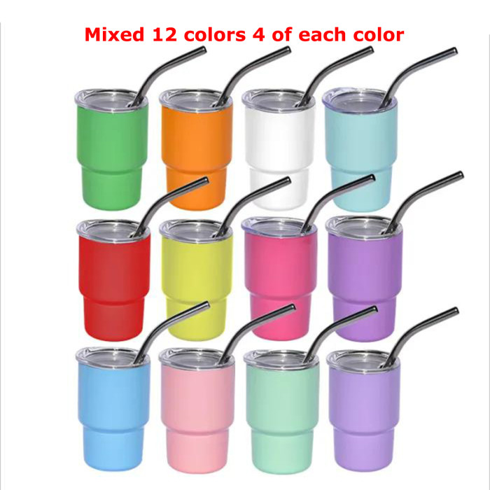 RTS US Warehouse 3oz sublimation mini tumblers/shot glasses,mixed 12 colors