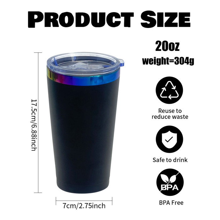 US Warehouse 20oz powder coated travel Mug with rainbow plated (Not for sublimation)