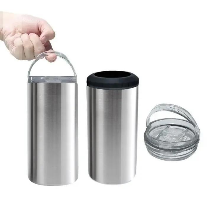 RTS US Warehouse 16oz 4 in 1 sublimation straight can cooler with dual lids and plastic straw