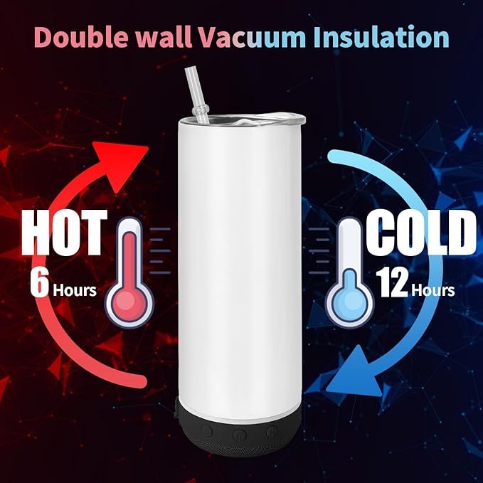 US Warehouse 20oz Sublimation Straight Tumbler with Black Speaker Music Tumbler