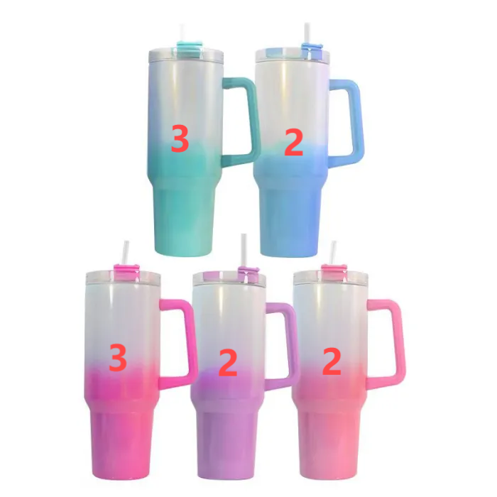 US Warehouse 40OZ gradual change shimmer sublimation tumbler with handle