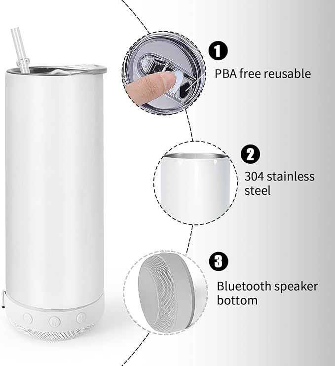 RTS US Warehouse 20oz Sublimation Straight Tumbler with White Speaker