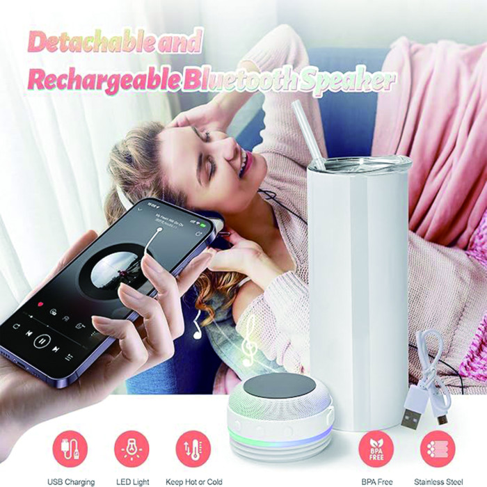 RTS US Warehouse 20oz Sublimation Straight Tumbler with White Speaker
