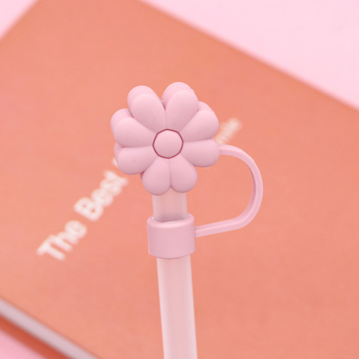 China Warehouse Reusable 10 mm Big Flower Shape Silicone Straw Toppers/Covers