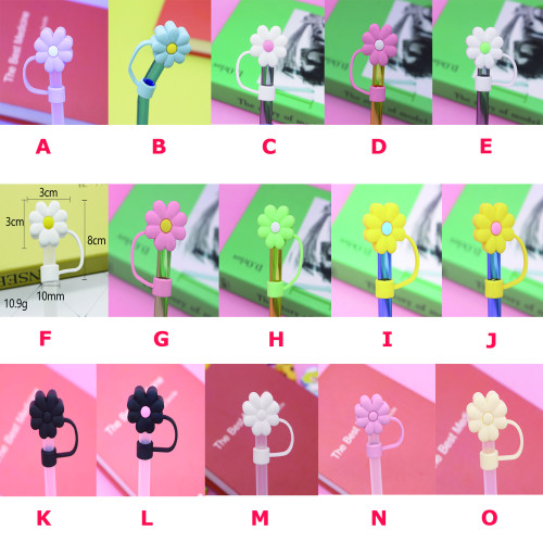 China Warehouse Reusable 10 mm Big Flower Shape Silicone Straw Toppers/Covers