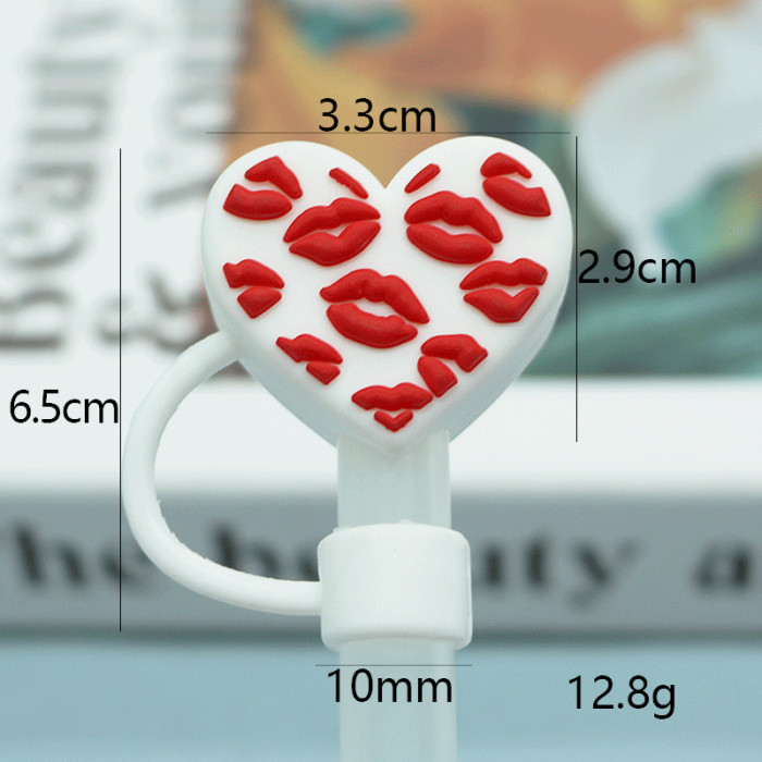China Warehouse Reusable 10 mm Heart Shape Silicone Straw Toppers/Covers