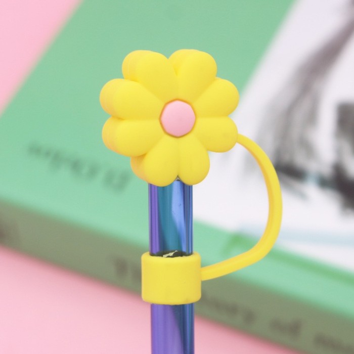 China Warehouse Reusable 10 mm Big Flower Shape Silicone Straw Toppers/Covers