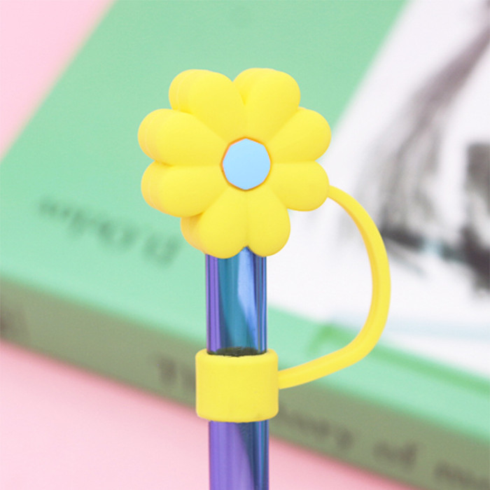 China Warehouse Reusable 10 mm Big Flower Shape Silicone Straw Toppers/Covers