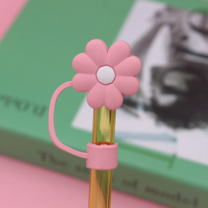 China Warehouse Reusable 10 mm Big Flower Shape Silicone Straw Toppers/Covers