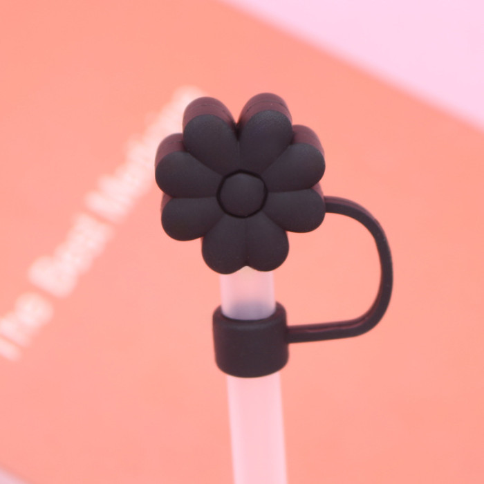 China Warehouse Reusable 10 mm Big Flower Shape Silicone Straw Toppers/Covers