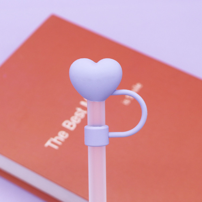 China Warehouse Reusable 10 mm Heart Shape Silicone Straw Toppers/Covers