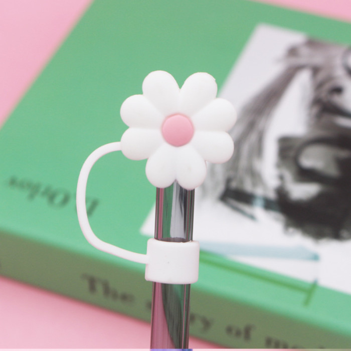 China Warehouse Reusable 10 mm Big Flower Shape Silicone Straw Toppers/Covers