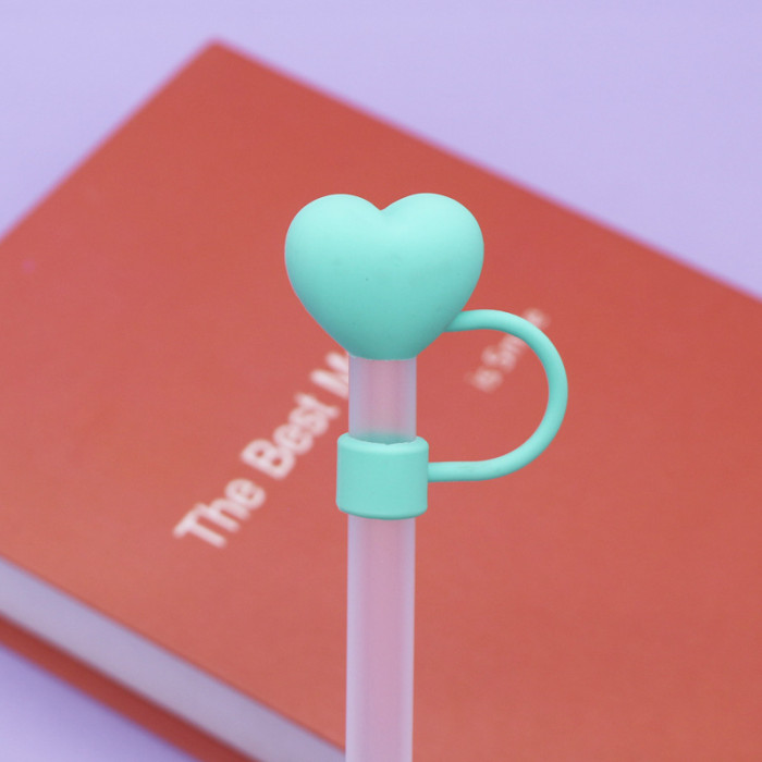 China Warehouse Reusable 10 mm Heart Shape Silicone Straw Toppers/Covers