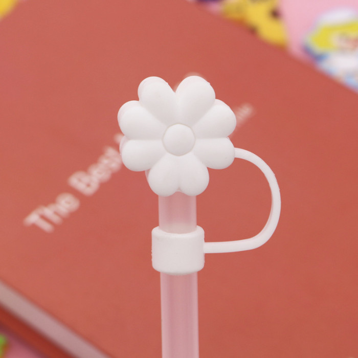 China Warehouse Reusable 10 mm Big Flower Shape Silicone Straw Toppers/Covers