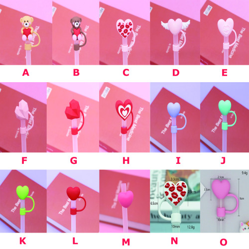 China Warehouse Reusable 10 mm Heart Shape Silicone Straw Toppers/Covers