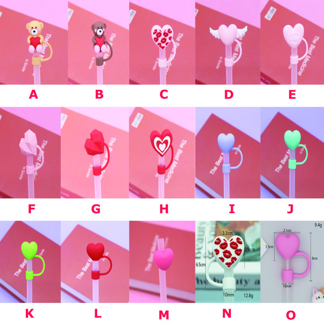 China Warehouse Reusable 10 mm Heart Shape Silicone Straw Toppers/Covers