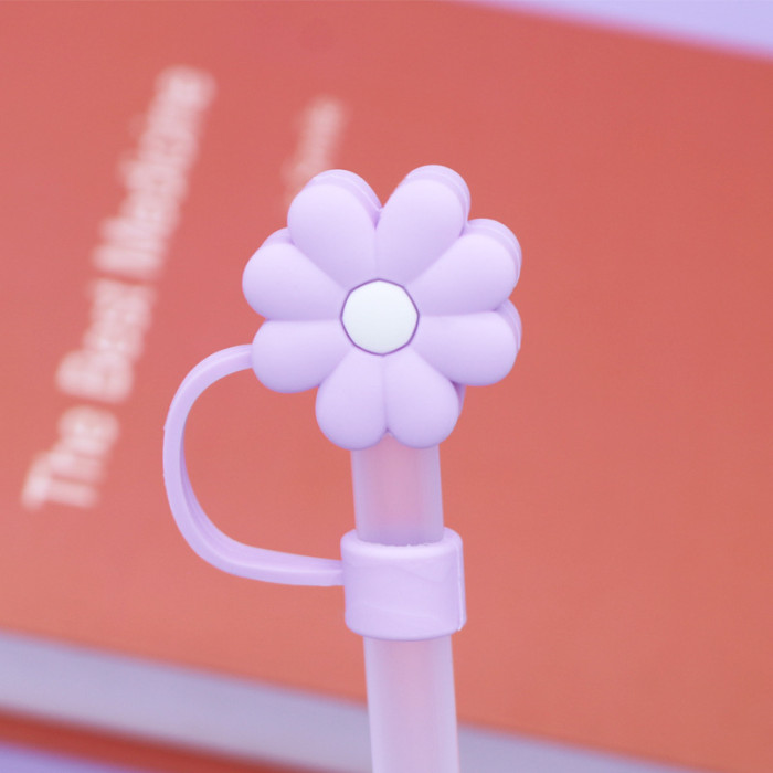 China Warehouse Reusable 10 mm Big Flower Shape Silicone Straw Toppers/Covers