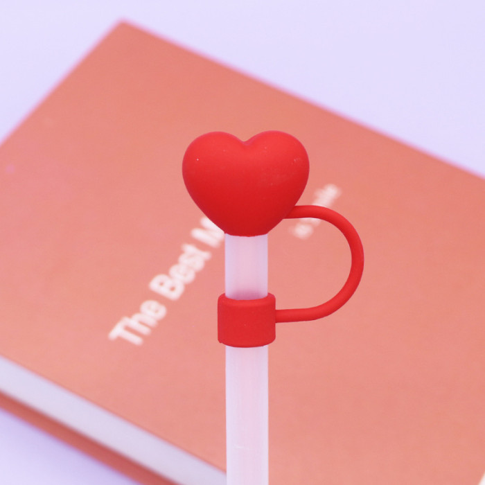 China Warehouse Reusable 10 mm Heart Shape Silicone Straw Toppers/Covers