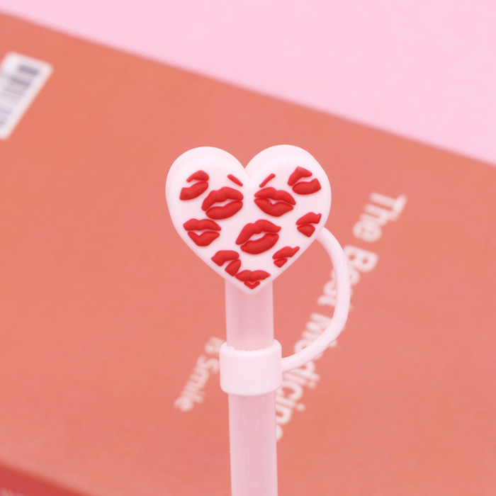 China Warehouse Reusable 10 mm Heart Shape Silicone Straw Toppers/Covers