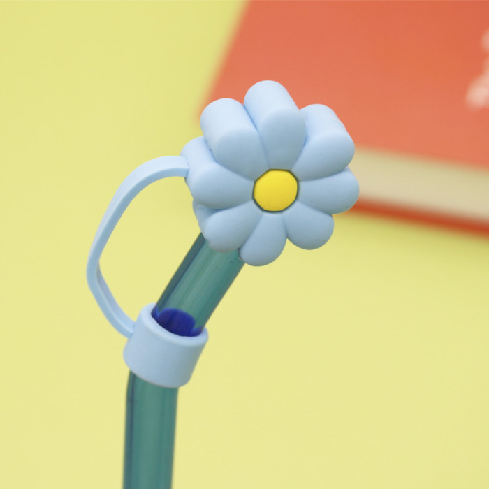 China Warehouse Reusable 10 mm Big Flower Shape Silicone Straw Toppers/Covers