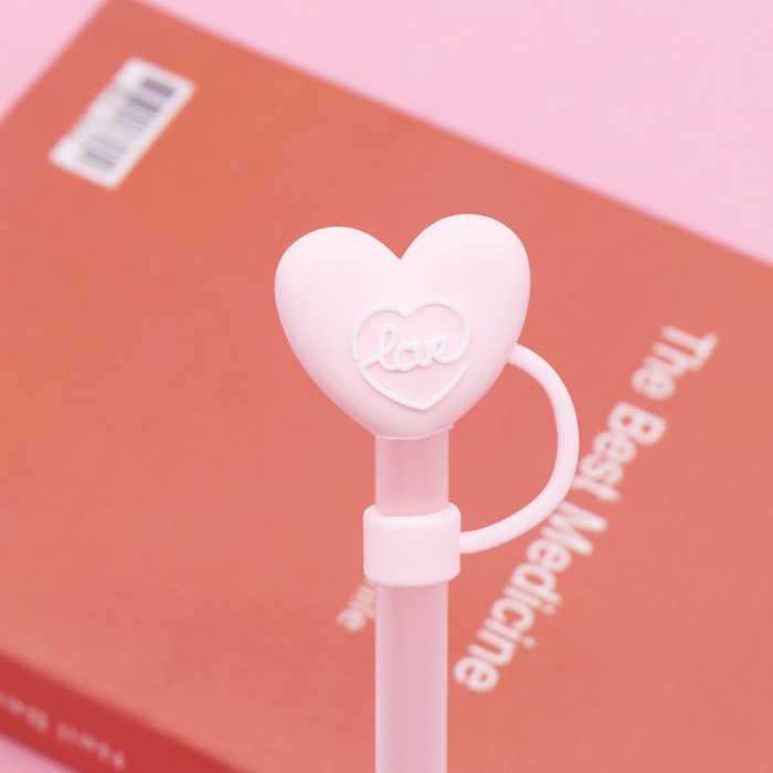 China Warehouse Reusable 10 mm Heart Shape Silicone Straw Toppers/Covers