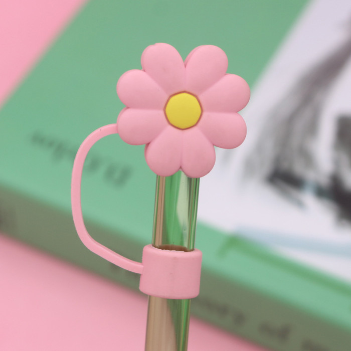China Warehouse Reusable 10 mm Big Flower Shape Silicone Straw Toppers/Covers