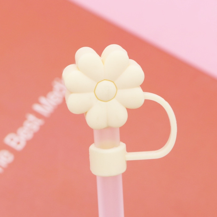 China Warehouse Reusable 10 mm Big Flower Shape Silicone Straw Toppers/Covers