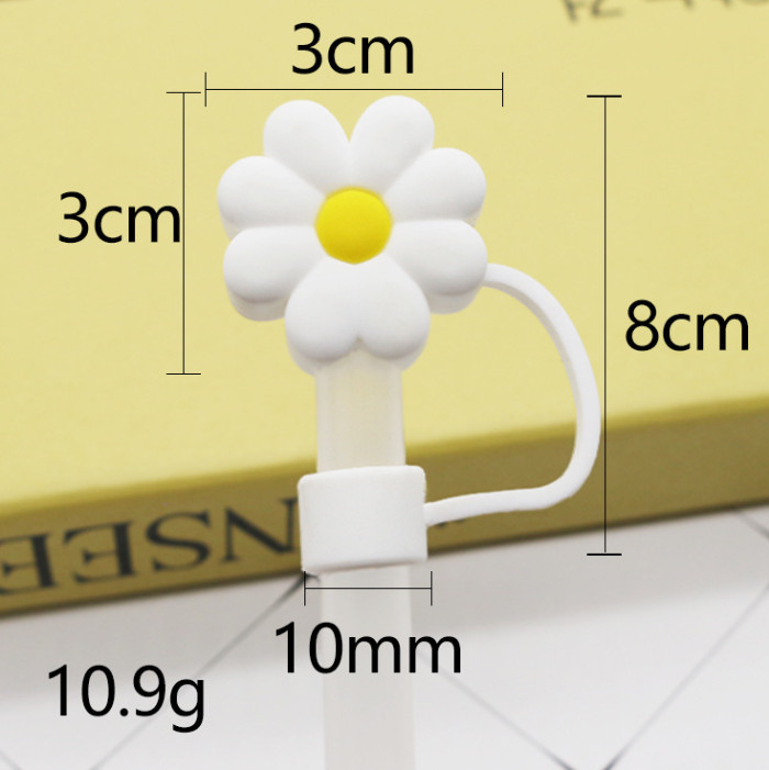 China Warehouse Reusable 10 mm Big Flower Shape Silicone Straw Toppers/Covers