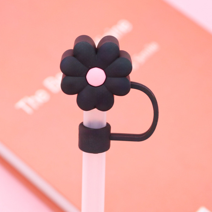 China Warehouse Reusable 10 mm Big Flower Shape Silicone Straw Toppers/Covers