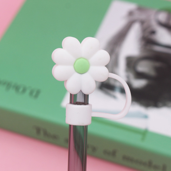 China Warehouse Reusable 10 mm Big Flower Shape Silicone Straw Toppers/Covers
