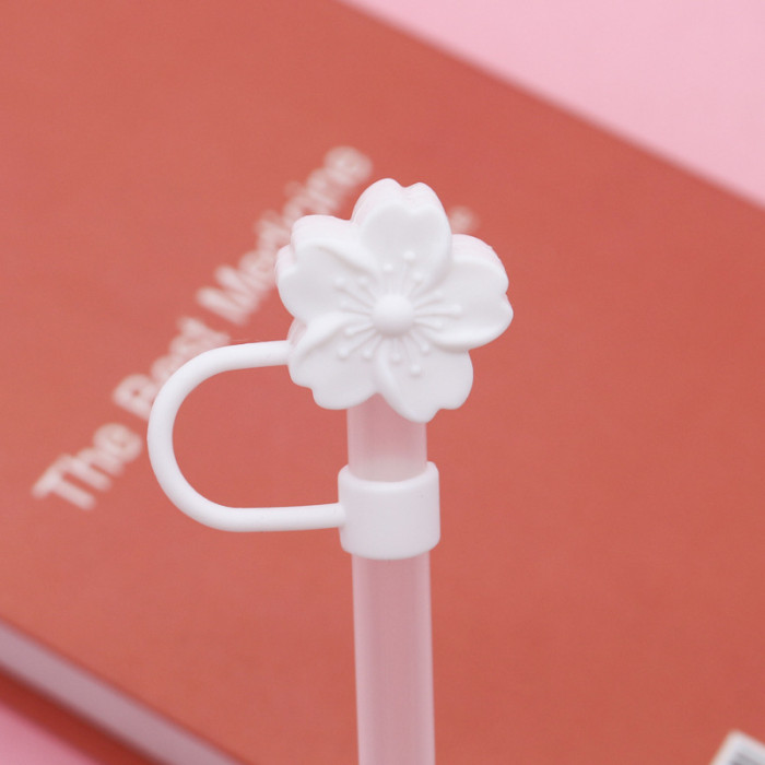 China Warehouse Reusable 10 mm Crabapple Flower Shape Silicone Straw Toppers/Covers