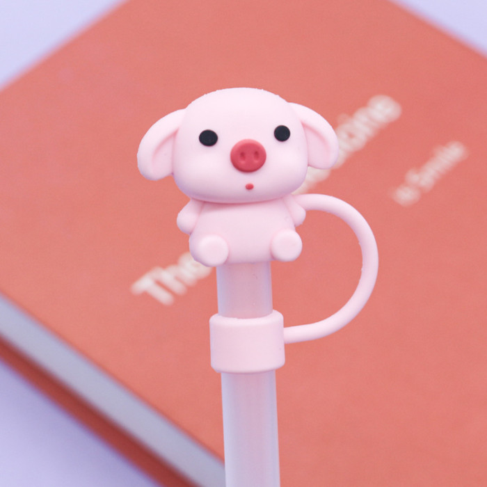 China Warehouse Reusable 10 mm Cute Animal Shape Silicone Straw Toppers/Covers