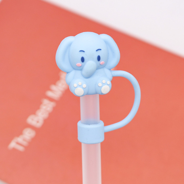 China Warehouse Reusable 10 mm Cute Animal Shape Silicone Straw Toppers/Covers