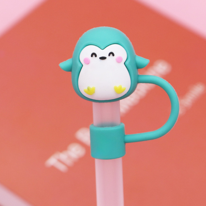 China Warehouse Reusable 10 mm Cute Animal Shape Silicone Straw Toppers/Covers