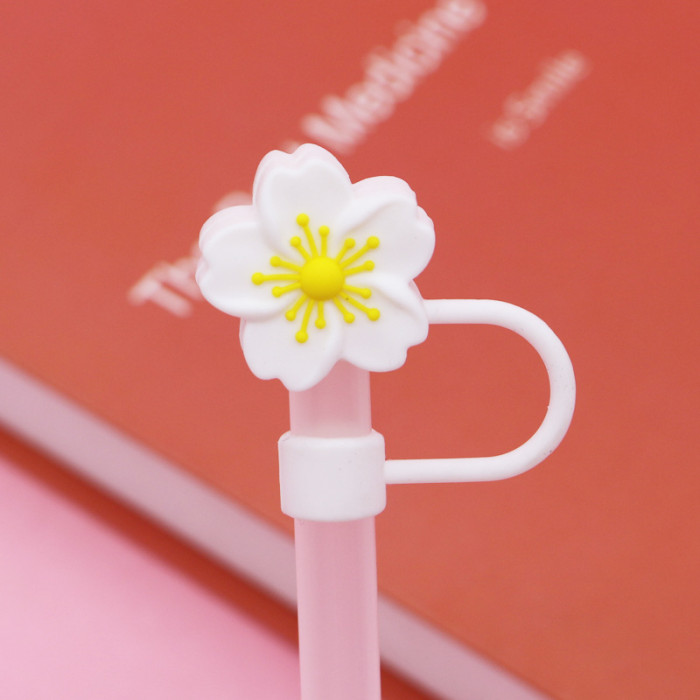 China Warehouse Reusable 10 mm Crabapple Flower Shape Silicone Straw Toppers/Covers
