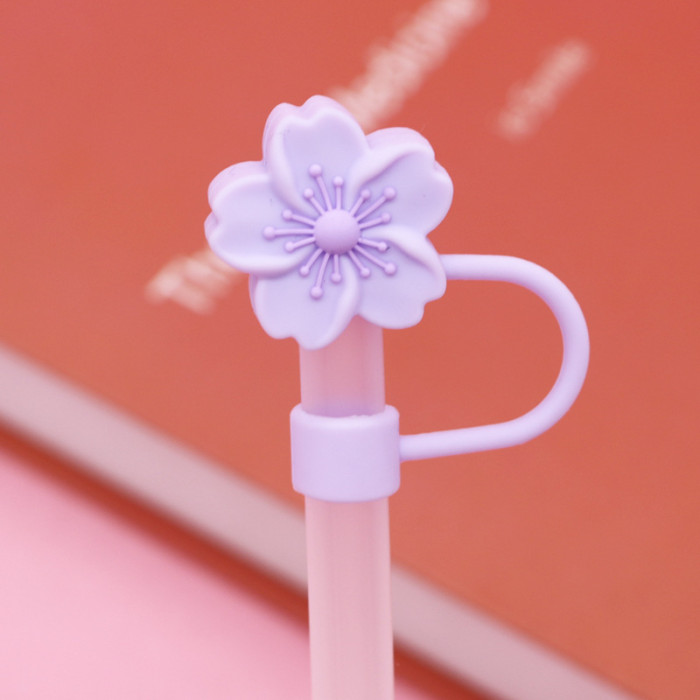 China Warehouse Reusable 10 mm Crabapple Flower Shape Silicone Straw Toppers/Covers
