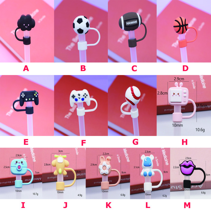 China Warehouse Reusable 10 mm Cartoon Shape Silicone Straw Toppers/Covers