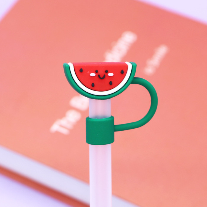 China Warehouse Reusable 10 mm Fruit and Vegetable Shape Silicone Straw Toppers/Covers