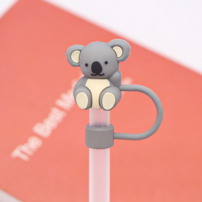 China Warehouse Reusable 10 mm Cute Animal Shape Silicone Straw Toppers/Covers