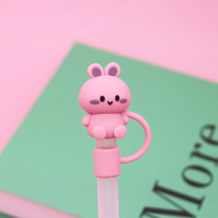 China Warehouse Reusable 10 mm Cute Animal Shape Silicone Straw Toppers/Covers