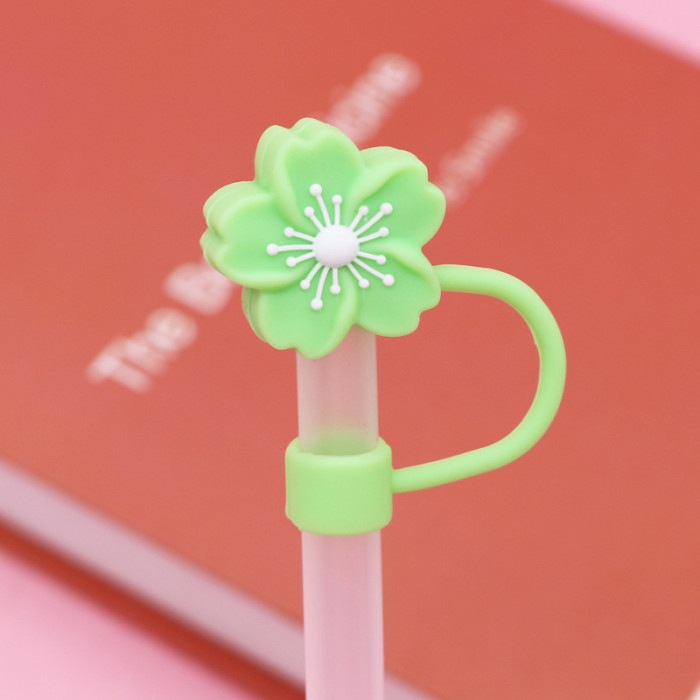 China Warehouse Reusable 10 mm Crabapple Flower Shape Silicone Straw Toppers/Covers
