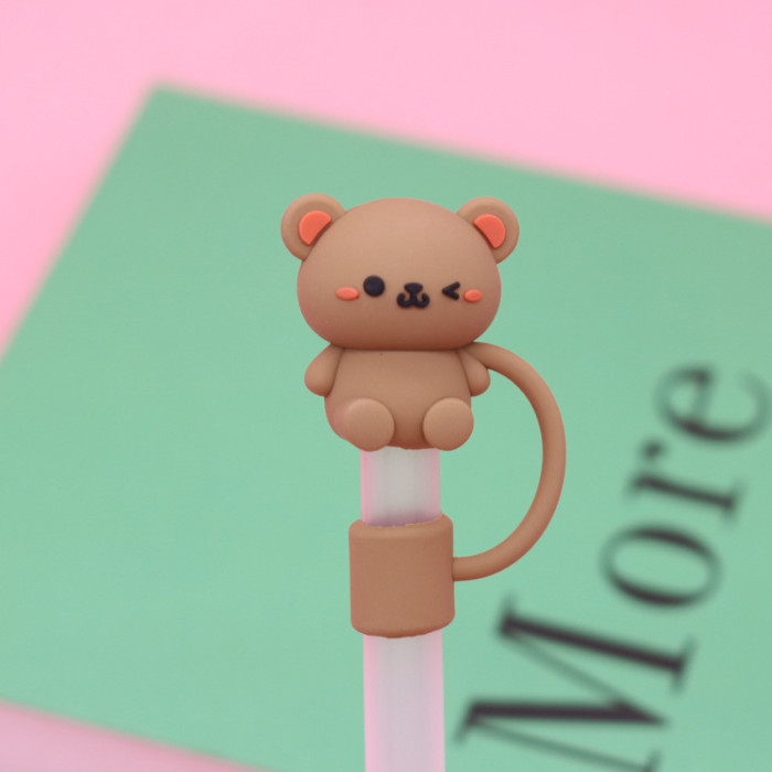 China Warehouse Reusable 10 mm Cute Animal Shape Silicone Straw Toppers/Covers