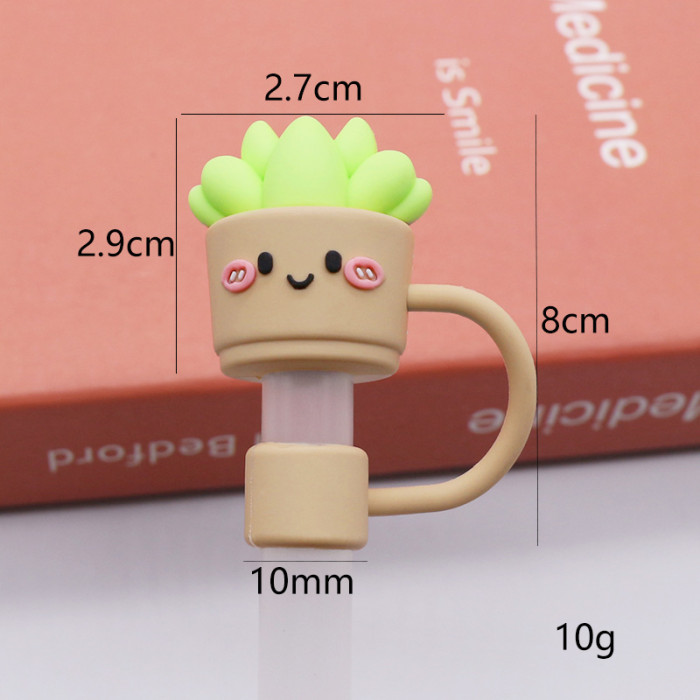 China Warehouse Reusable 10 mm Fruit and Vegetable Shape Silicone Straw Toppers/Covers